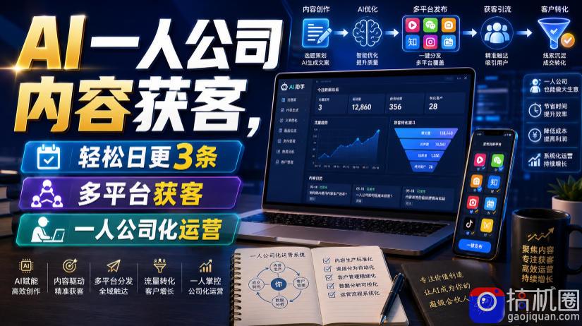 AI一人公司内容获客，轻松日更3条，多平台获客，一人公司化运营