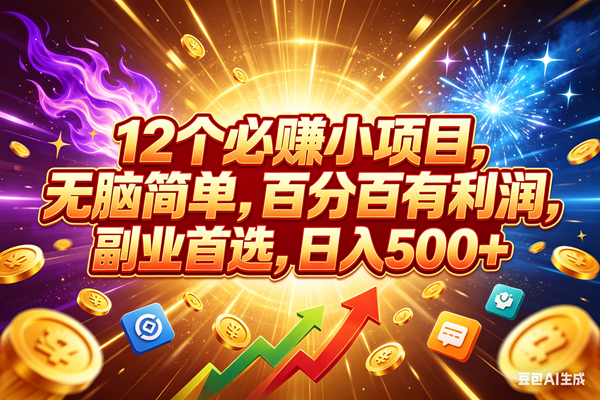 （18062期）12个必赚小项目，百分百赚米，无脑简单，副业首选，日入500 