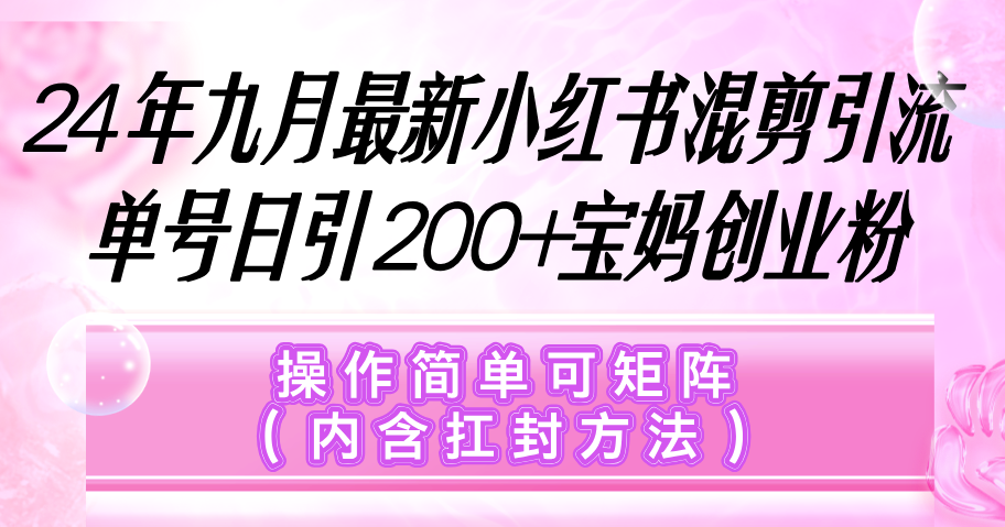（12530期）小红书混剪引流，单号日引200 宝妈创业粉，操作简单可矩阵（内含扛封…
