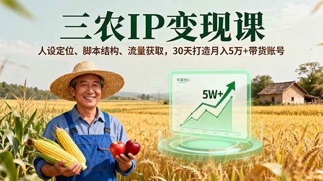 （16044期）三农IP变现课，人设定位、脚本结构、流量获取，30天打造月入5万 带货账号