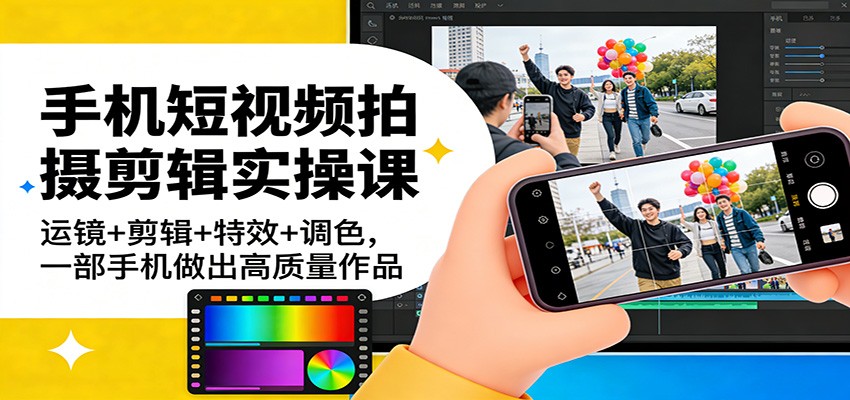 手机短视频拍摄剪辑实操课：运镜 剪辑 特效 调色，一部手机做出高质量作品