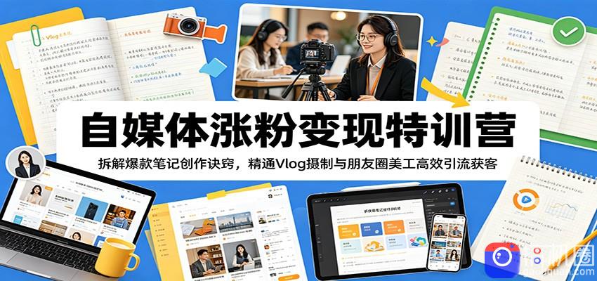 自媒体涨粉变现特训营：拆解爆款笔记创作诀窍，精通Vlog摄制与朋友圈美工高效引流获客