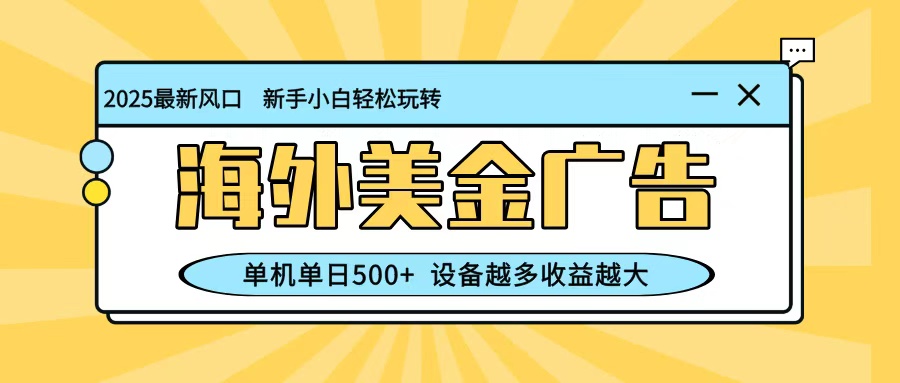 最新蓝海项目，海外美金广告，单机单日500 ，可矩阵放大，设备越多收益越大
