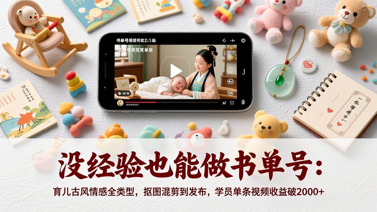 （17389期）没经验也能做书单号：育儿古风情感全类型，抠图混剪到发布，学员单条视频收益破2000 
