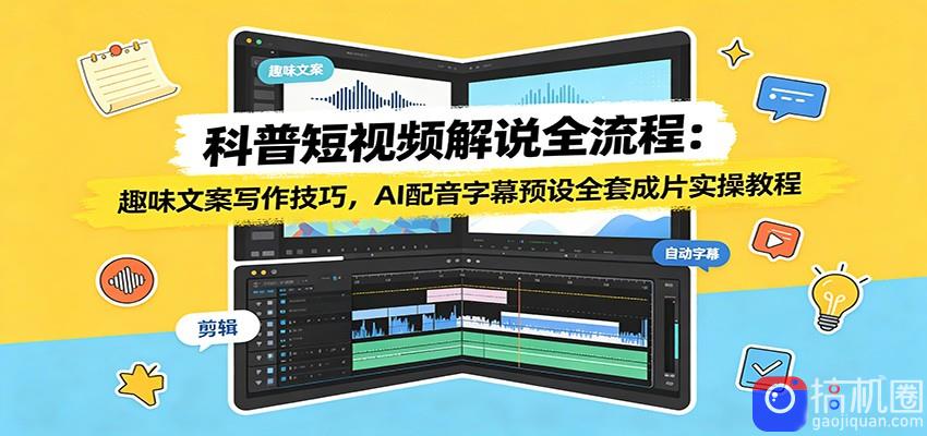 科普短视频解说全流程：趣味文案写作技巧，AI配音字幕预设全套成片实操教程
