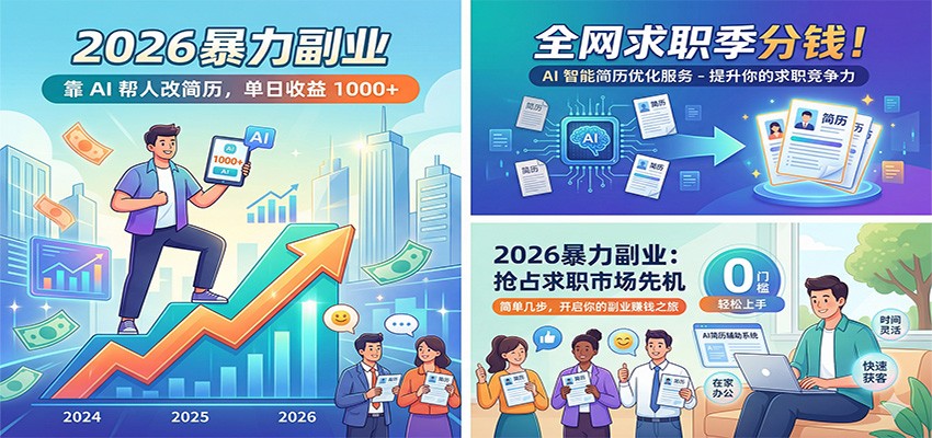 2026暴力副业：靠AI帮人改简历，单日收益1000 ，全网求职季分钱