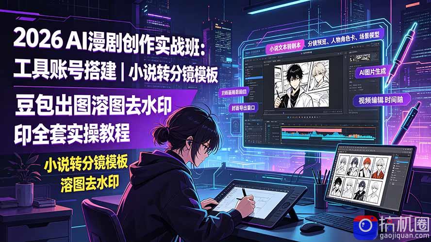 2026AI漫剧创作实战班:工具账号搭建|小说转分镜模板|豆包出图溶图去水印全套实操教程