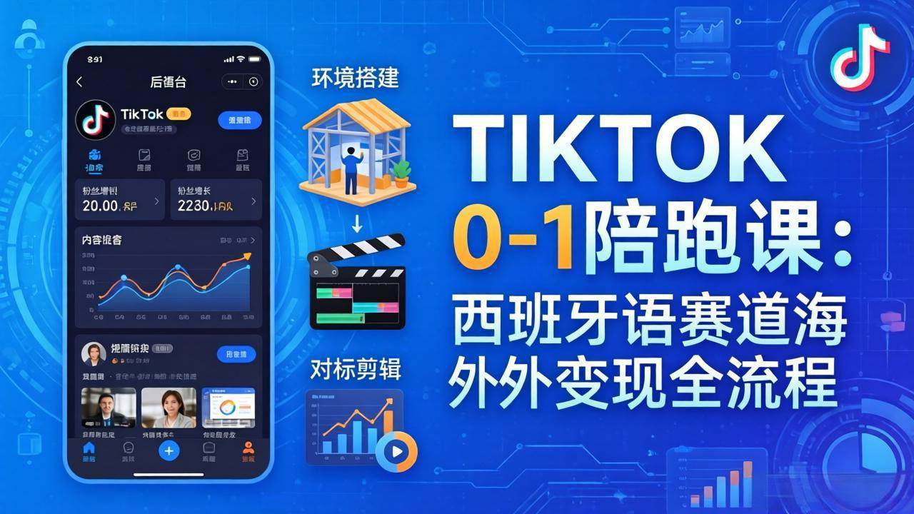 (17908期)TIKTOK 0-1 陪跑课:从环境搭建到刷对标剪辑,西班牙语赛道海外变现全流程
