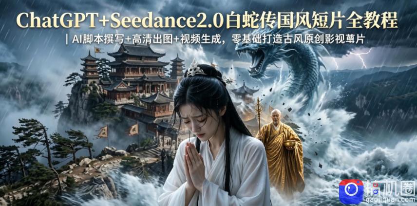 ChatGPT Seedance2.0白蛇传国风短片全教程｜AI脚本撰写 高清出图 视频生成，零基础打造古风原创影视短片