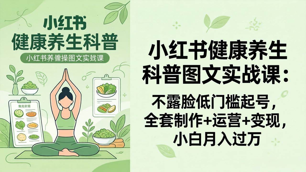 （18033期）2026小红书健康养生科普图文实战课：不露脸低门槛起号，全套制作 运营 变现，小白月入过万