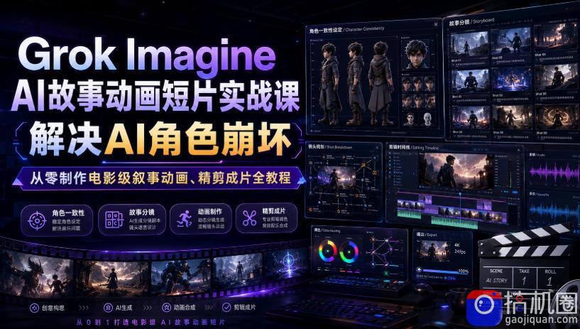 Grok Imagine AI故事动画短片实战课|解决AI角色崩坏,从零制作电影级叙事动画、精剪成片全教程(中英字幕)