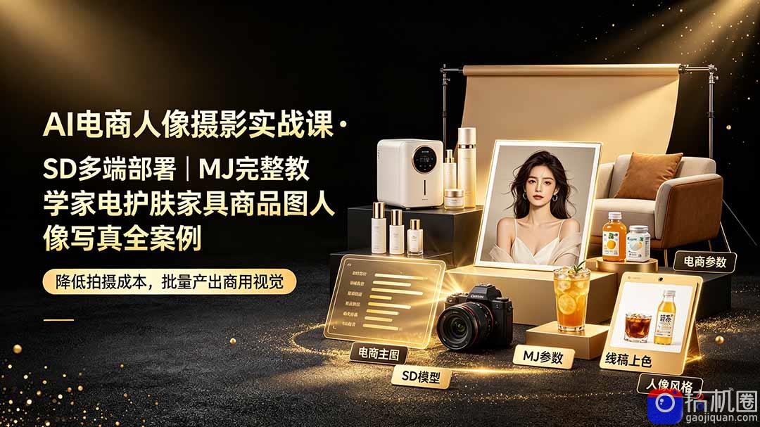 AI电商人像摄影实战课·SD多端部署｜MJ完整教学｜家电护肤家具商品图人像写真全案例