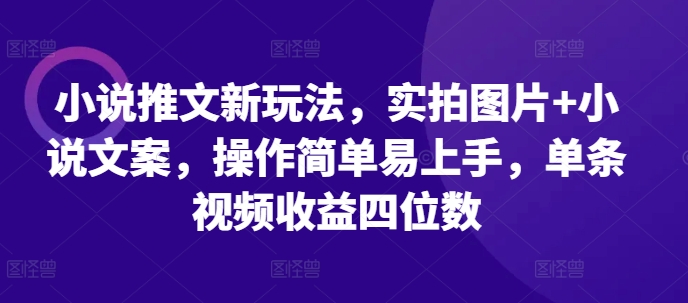 小说推文新玩法，实拍图片 小说文案，操作简单易上手，单条视频收益四位数