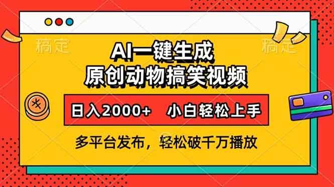 (13855期)AI一键生成动物搞笑视频,多平台发布,轻松破千万播放,日入2000 ,小…