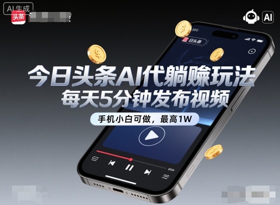 今日头条AI代躺賺玩法，每天5分钟发布视频，手机小白可做，最高1W 【揭秘】