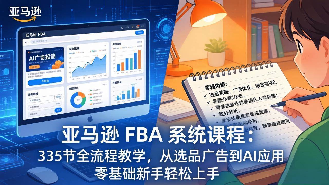 (17744期)亚马逊 FBA 系统课程(更新26年3月)335节全流程教学,从选品广告到AI应用,零基础新手轻松上手
