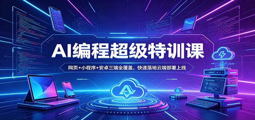 AI编程超级特训课：网页 小程序 安卓三端全覆盖，快速落地云端部署上线