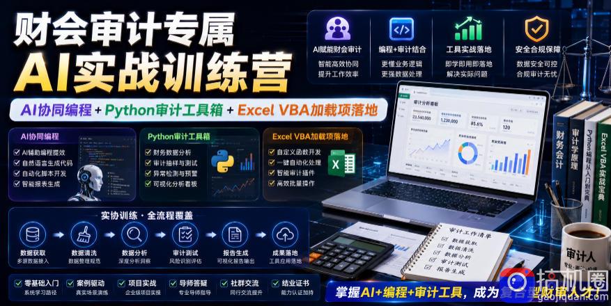 财会审计专属AI实战训练营｜AI协同编程 Python审计工具箱 Excel VBA加载项落地