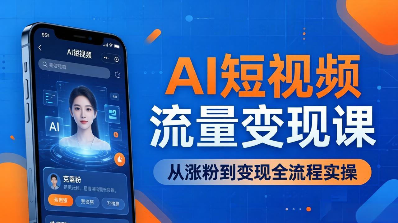 AI短视频流量变现课:一部手机玩转数字人克隆 爆款制作,从涨粉到变现全流程实操