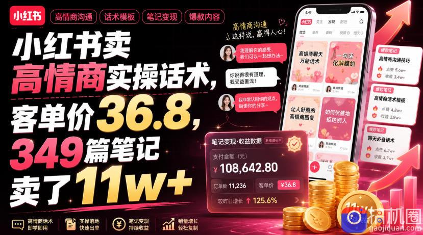 小红书卖高情商实操话术，客单价36.8，349篇笔记卖了11w ！