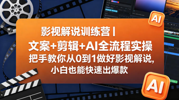 影视解说训练营｜文案 剪辑 AI全流程实操，把手教你从0到1做好影视解说，小白也能快速出爆款