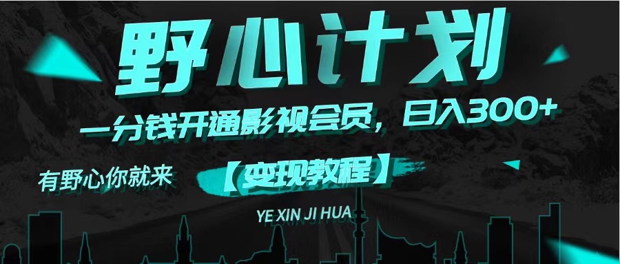 （11860期）《野心计划》一分钱卖影视会员，日入300 