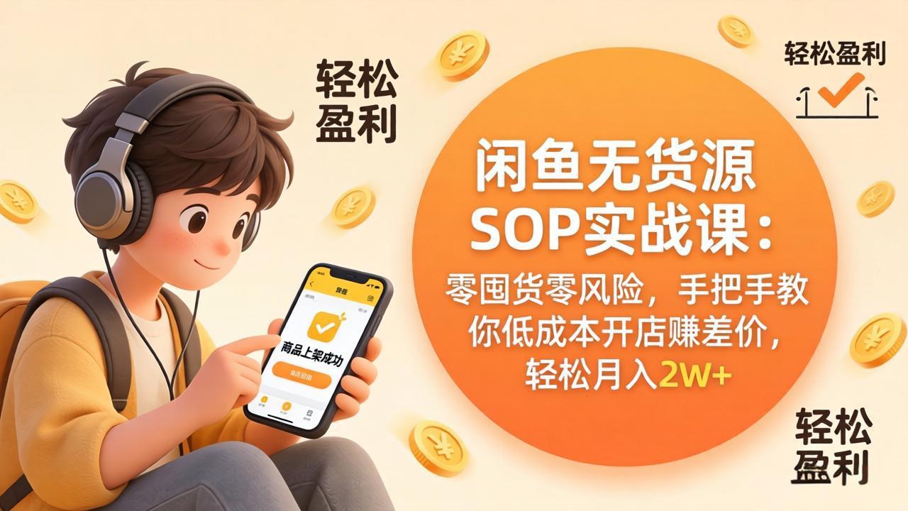 闲鱼无货源SOP实战课：零囤货零风险，手把手教你低成本开店赚差价，轻松月入2w 