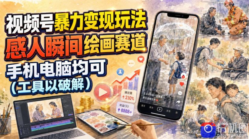视频号暴力变现玩法，感人瞬间绘画赛道，手机电脑均可