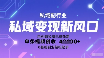 私域变现新风口：用AI做私域已成热潮，单条视频创收1k ，0基础副业轻松起步