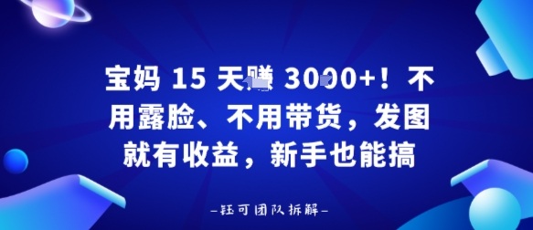 宝妈15天賺3k !不用露脸、不用带货,发图就有收益,新手也能搞