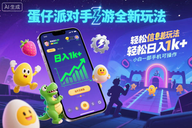 蛋仔派对手游全新玩法，轻松日入1k ，风口信息差玩法，当天见收益，小白一部手机可操作