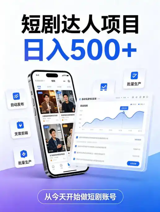 短剧达人项目，日入500 ，普通人的创业计划，低门槛开启线上副业新机遇【揭秘】