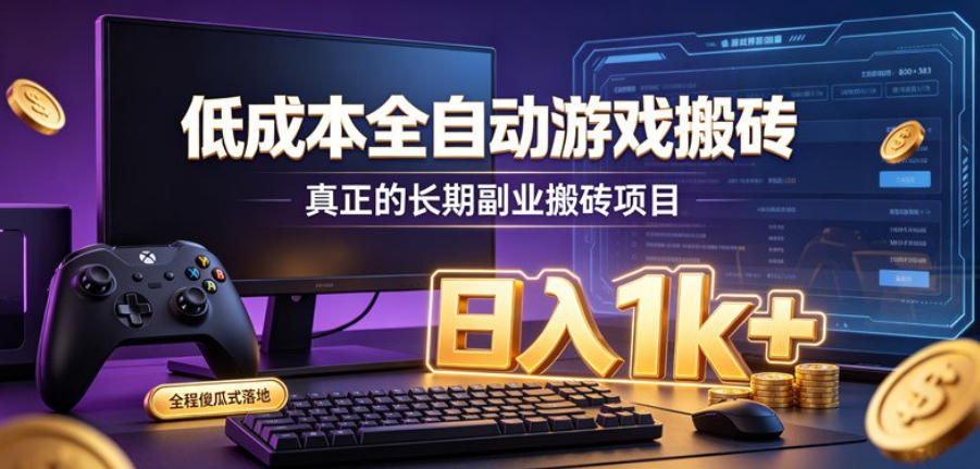 低成本全自动游戏搬砖，真正的长期副业搬砖项目，日入1k ，全程傻瓜式落地【揭秘】