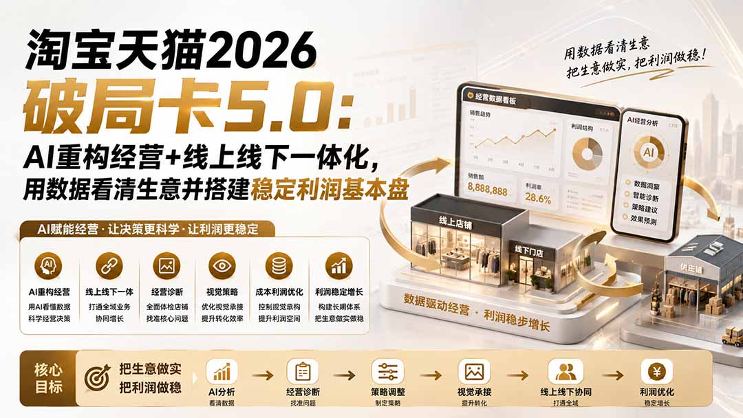 淘宝天猫2026破局卡5.0：AI重构经营 线上线下一体化，用数据看清生意并搭建稳定利润基本盘