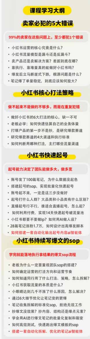 小红书高利润AI经营课2026年7.18-20：起号 爆文 付费 达人 私域，利用AI与SOP实现团队人效翻倍增长