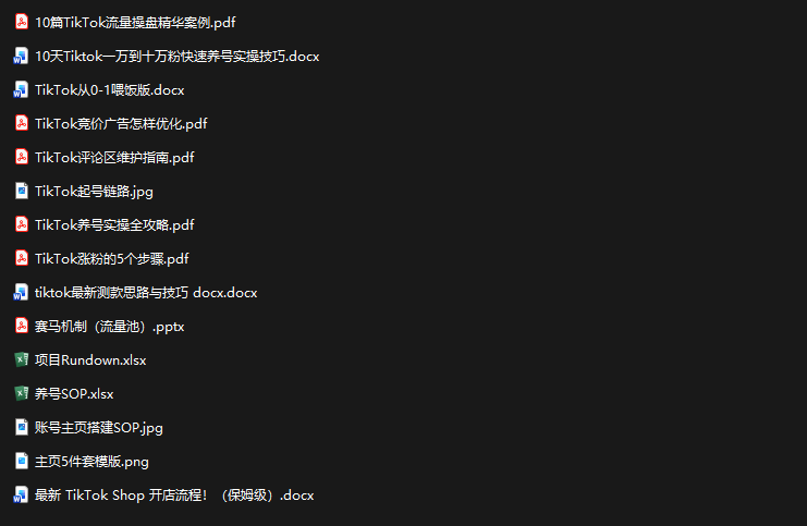 TikTok从0-1实操资料包:养号SOP 爆款公式 投流手册