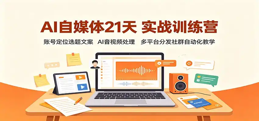 AI自媒体21天实战训练营:账号定位选题文案,AI音视频处理,多平台分发社群自动化教学