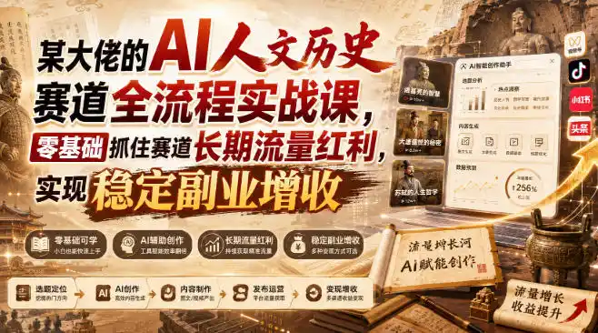 某大佬的AI人文历史赛道全流程实战课,零基础抓住赛道长期流量红利,实现稳定副业增收