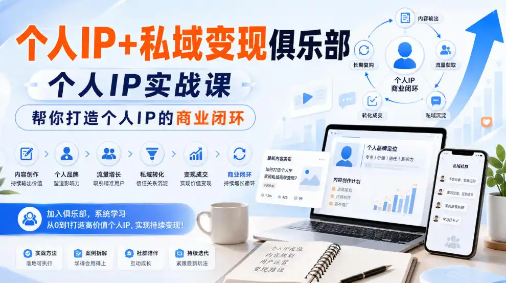 个人IP 私域变现俱乐部,个人IP实战课,帮你打造个人IP的商业闭环