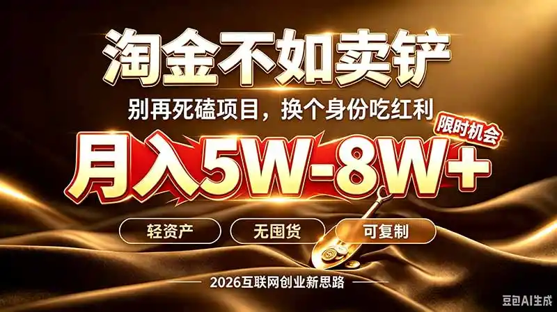 别再傻乎乎埋头跑项目！互联网真正赚钱逻辑：做卖铲人，拒绝当韭菜，逆风翻盘月入5-8W 