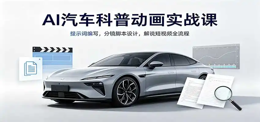 AI汽车科普动画实战课：提示词编写，分镜脚本设计，解说短视频全流程
