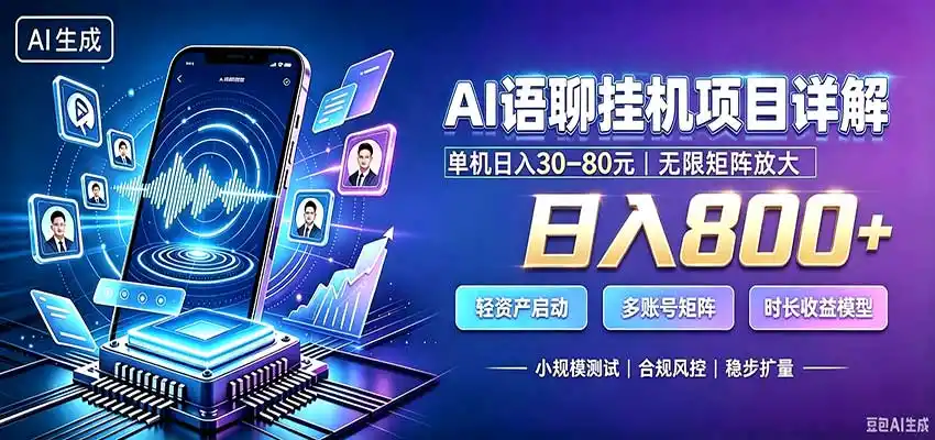 AI语聊挂机，日入800 ，适用个人副业，工作室矩阵操作