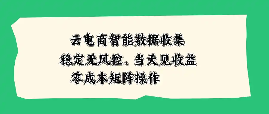 云电商智能数据收集,稳定无风控,当天见收益,零成本矩阵操作