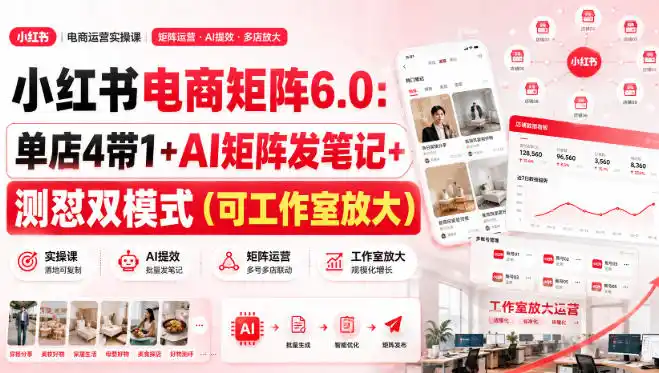 小红书电商矩阵6.0:单店4带1 AI矩阵发笔记 测怼双模式(可工作室放大)