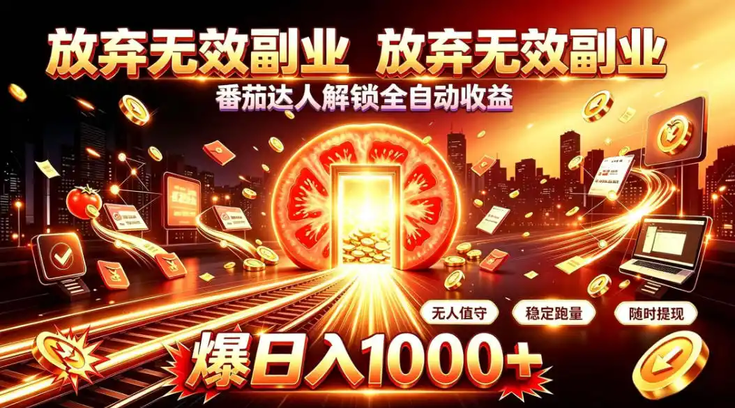 放弃无效副业，番茄达人解锁全自动收益，日入1k ，门槛最低的线上轻资产项目【揭秘】