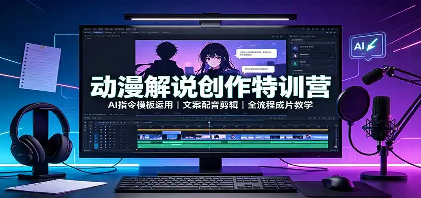 动漫解说创作特训营：AI指令模板运用，文案配音剪辑，全流程成片教学