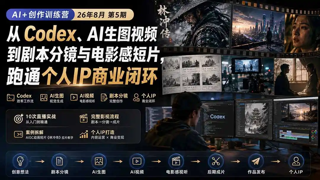 AI 创作训练营26年第5期-更新：从Codex、AI生图视频到剧本分镜与电影感短片，跑通个人IP商业闭环