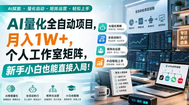 AI量化全自动项目,月入1W ,个人工作室矩阵,新手小白也能直接入局!【揭秘】