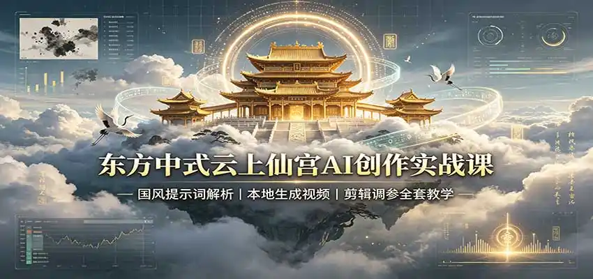 东方中式云上仙宫AI创作实战课:国风提示词解析,本地生成视频,剪辑调参全套教学
