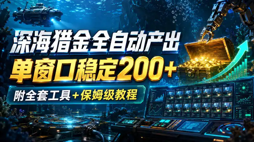 深海猎金全自动产出，单窗口稳定200 ，附全套工具 保姆级教程【揭秘】